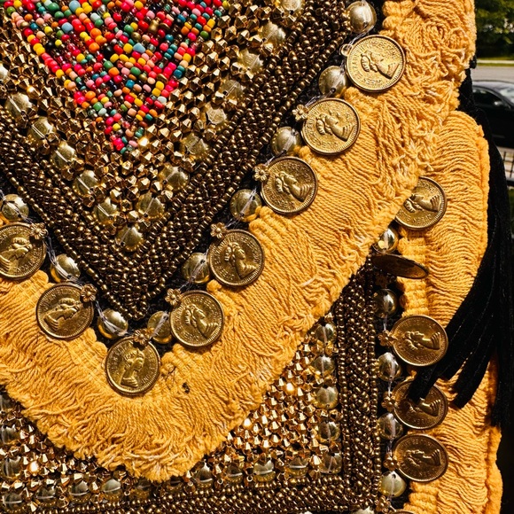 Bohemian Envelope Wristlets Banjara Clutch Gold Color With tassels - Picture 5 of 7